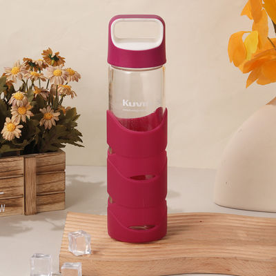 kopen 550 ml lekbestendig op maat onbreekbaar glas drinkwaterfles met brede mond glas waterfles met siliconen mouw en handle vaatwasser veilig online manufacture
