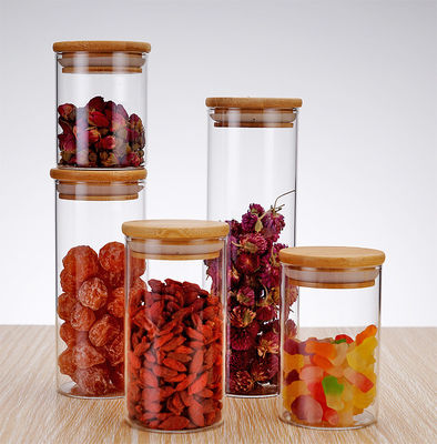 kopen ODM / OEM Customized Sleek Home Round Glass Storage Jar 8oz 26oz Food Storage Glass Jar Met Luchtdicht Bamboe Deksel Elegante En Praktische Ontwerp online manufacture