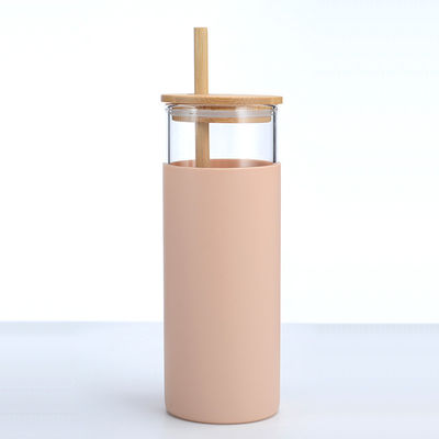kopen Aanpassing 16 oz glazen drankflessen glazen koffiekopjes met bamboe deksels bamboe stro Silicone mouw lekbestendig spatsbestendig ontwerp online manufacture