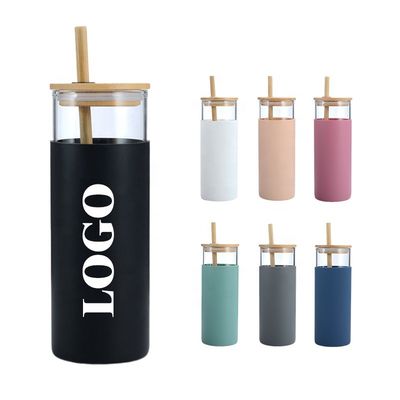 kopen Op maat gemaakte transparante 500 ml glazen fles herbruikbare glazen waterfles met siliconen mouw en stro toegepast als cadeautje voor werknemers vrienden collega's online manufacture