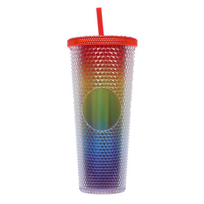 kopen Gestopte Tumbler met stro Tumblers met deksels en rieten Roze Tumbler met stro Textured Cup BPA-vrij Double-Wall Plastic Tumblers voor Iced Coffee koude dranken of water 24 oz online manufacture