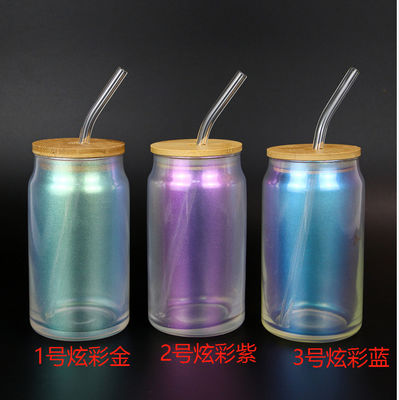 kopen Kleuren glazen bekers met deksels en rieten 18oz Borosilicaat glas Iced koffiebekers Smoothie met bamboe deksel Glas rieten herbruikbare kleurrijke glaswaren sets 4 pakketten online manufacture