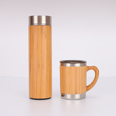 kopen 500 ml Custom Logo Bamboe Fiber Houten Drinkfles Met Filterbeker Vacuümflasjes Waterfles Met Bamboe Deksel Thee-infuser online manufacture