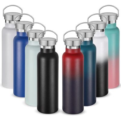 kopen Roestvrij staal sport waterflessen bulk 17oz dubbele wand geïsoleerde fles met handvat en houten lekvrije deksel metalen waterfles buiten voor fietsers hardlopers online manufacture
