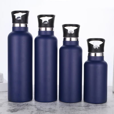kopen Zwarte roestvrijstalen waterflessen 24 ounce vacuüm geïsoleerde dubbele wand reisfles met lekkagebestendige stro deksel van handvat metaal herbruikbare standaard mondfles thermosen voor schoolwandelers online manufacture