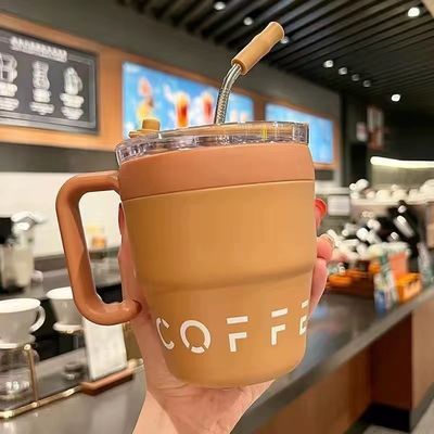 kopen Dubbele wand roestvrij staal tumbler met handvat en stro deksels 16 oz Vacuum Travel Coffee Mug online manufacture