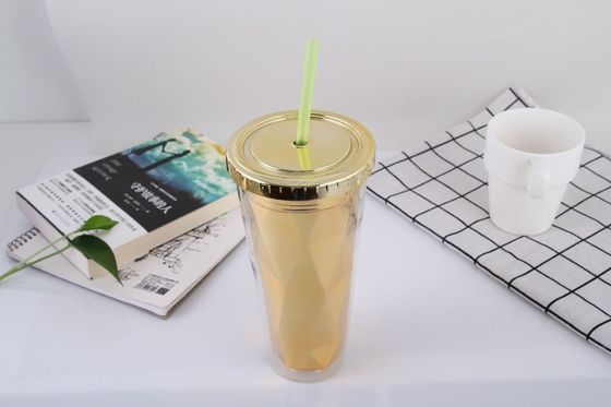 kopen 650 ml dubbele laag elektroplateerde plastic stro beker zomer met deksel transparante waterbeker creatieve sapbeker online manufacture