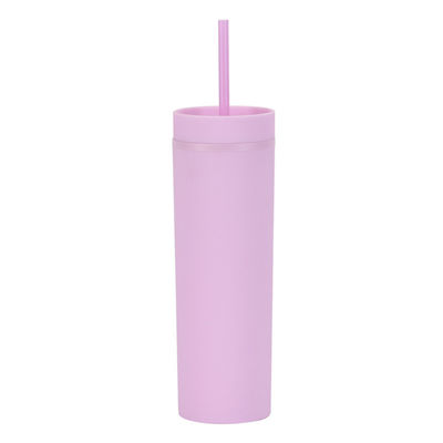 kopen 16oz Plastic Skinny Tumbler met deksel en stro Bulk 4 Pack Geïsoleerde Double Wall BPA Free Matte Acrylic Herbruikbare Party Cup online manufacture