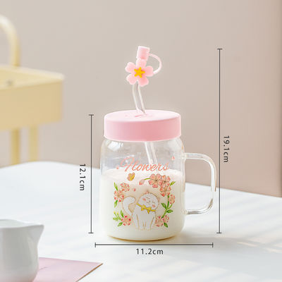 kopen Relief Transparante Kat Hoogtemperatuur Glasbeker Lief Grote capaciteit Bedekte Stro Studenten Meisjes Melk Ontbijtbeker Kantoor online manufacture