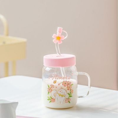 kopen Charmante glazen mokken witte katten bloemen illustraties in roze blauwe thema's online manufacture