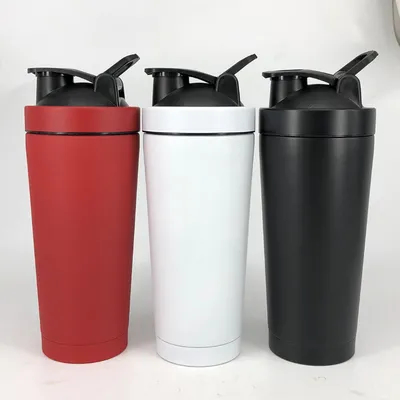 kopen Shaker fles met draad Whisk eiwit Shaker fles voor eiwit mengsels roestvrij staal Grote metaal Shaker fles 25oz 739ml online manufacture