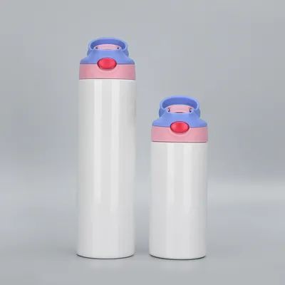 kopen 12oz Kids Skinny Tumbler Sublimatie van roestvrij staal leeg Tumbler met één klik Pop Up Straw And Handle Sublimatie kopjes voor drankjes Rubber bodems en krimpfilms DIY cadeau online vervaardiging
