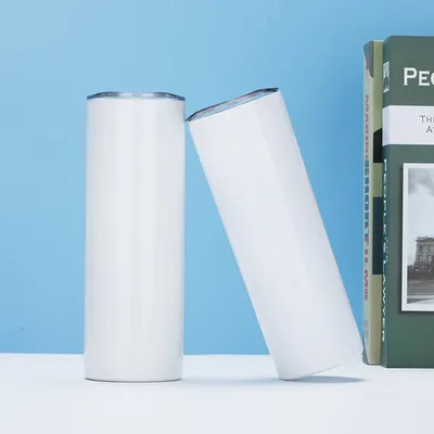 kopen Slank 20 OZ rechte roestvrij staal witte tumbler met metalen stro voor warmtepers machine drukken online vervaardiging