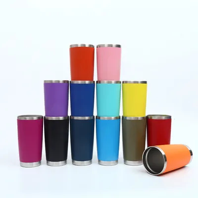 kopen Reiskoffiemok 20 oz geïsoleerde mok met deksel roestvrijstalen beker voor warme en koude dranken poeder bedekt met geel online vervaardiging