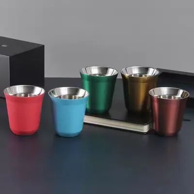 kopen Multi Color 80ml 160ml Custom roestvrijstalen koffiebekers Kleine Italiaanse roestvrijstalen dubbele wand espresso bekers Perfecte temperatuur onderhoud online vervaardiging