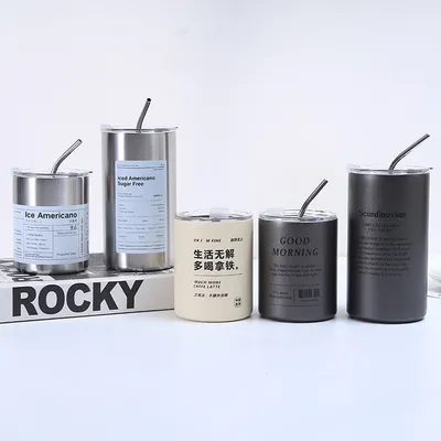 kopen Tumbler roestvrij staal koffiekop isolatie met deksel en stro Amerikaanse stijl draagbare buiten met begeleidende stro verzegelde waterbekers dubbele wand reisfles online vervaardiging