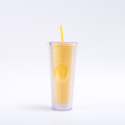kopen DIY Studded Tumbler met deksel en stro herbruikbare plastic acrylbeker met dubbele wand Iridescent Travel Tumbler voor ijskoude koffie koud water smoothie breed mond lekproof online manufacture