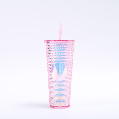 kopen Iridescerende gevulde dubbele wand plastic tumbler met deksel stro Voor DIY aanpassing IJskoffie Water BPA-vrij online manufacture