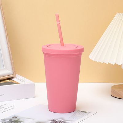 kopen Fashion Candy Color 450ml waterfles geïsoleerde dubbele wand plastic waterfles met stro voor melk lichtgewicht aangepast kleur en logo online vervaardiging