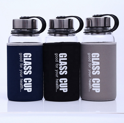 kopen 850 ml/1000 ml Grote sportglasflessen Duurzaam hoog borosilicaat Onbreekbaar glas waterfles 1 liter met nylon mouw tegen lekken en lekken online manufacture