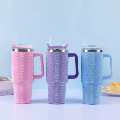kopen Cross-border Large capacity Diamond-adorned Handle Mug Creative & Stylish Car Water Cup Customized Gem-encrusted Drinkware online vervaardiging