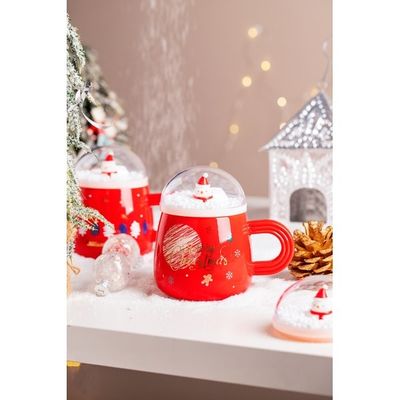 500 ml 16 oz BPA gratis deksel vakantie sneeuwbol koffiebeker Custom keramische bekers met de kerstman en kerstboom ontwerp Comfortabel handvat magnetron veilig