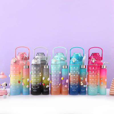 3 stuks waterflessen met stro 10oz 32oz 64oz motivatieve sport waterflessen met tijdmaker lekvrije 2 liter waterpotten