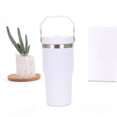 30oz Draagbare autobeker 304 roestvrij staal Vacuum Straw Ice Cup Draagbare Vacuum Cup