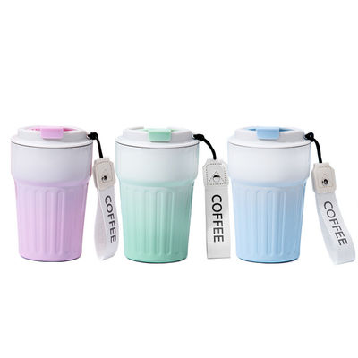 16 oz Reiskoffiebeker Verspilling-proof Geïsoleerde roestvrijstalen koffiekop met deksel en siliconen zee, dubbele wand vacuüm Reiskoffiemokken, kopjehouder Vriendelijke herbruikbare thermos-lilac