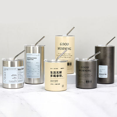 12oz Straight Mugs IJskop Tumbler Roestvrij staal Thermos Geïsoleerde Koffie Thee Mug Bier Drinkbeker Met Straw Deksel