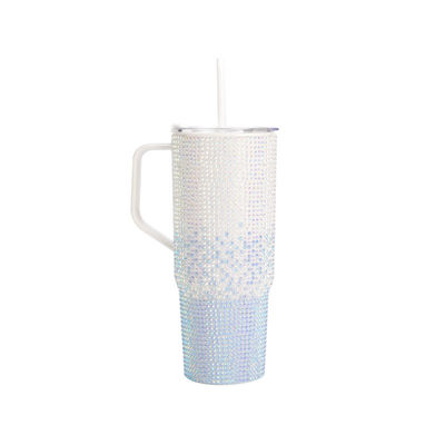 Trans-Border 1200 ml enkelwand tumbler met glanzende diamanten handvat en stro