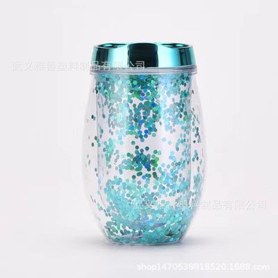 Amazon U-vormige 12oz wijn glas ei kop Dubbele laag draagbare plastic kop buiten drinkwater kop