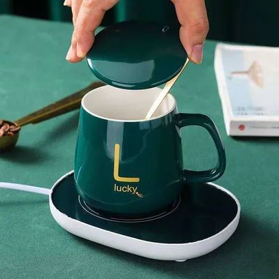 Persoonlijke aanpassing Stijlvolle 420 ml keramische espresso bekers Keramische koffiebeker met deksel en handvat en verwarmde basis 420 ml USB aangedreven aanpasbare kleuren ontwerpen