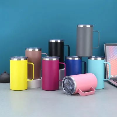 Lekvrije drinkbeker met vacuümisolatie, dubbelwandige roestvrijstalen bierbeker met handvat en deksel, gemakkelijk vast te houden, meerdere kleuropties