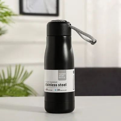 350 ml roestvrij staal metalen herbruikbare waterfles met draagbaar deksel Hydro geïsoleerde thermische fles voor warme of koude dranken Direct drinken Midnight Black
