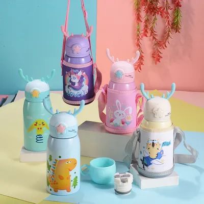 OEM/ODM Acceptabel 500ml 16oz waterfles voor kinderen met stro thermos BPA vrij vacuüm geïsoleerd lekbestendig perfect voor meisjes jongens sport