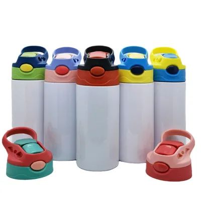 Kinderen Sublimatie Tumbler 12oz Sublimatie Kinderen Waterfles Met Een-Klik Pop-Up Straw Lid En Handleerd Roestvrij Staal Geïsoleerde Sublimatie Kinderen Sippy Cups Blanks Met Shrink Films