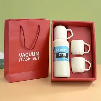 500 ml klassieke vacuümfles thermos met 3 mokken Duurzaam roestvrij staal Corrosie & oxidatiebestendige houdt drankjes warm of koud tot 24 uur