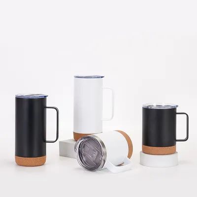 Leakproof 480ML Rechte Custom Vacuum Geïsoleerde Tumbler vaatwasser Veilig roestvrij staal koffiebeker met handvat kurk bodem Reisbeker Universele grootte