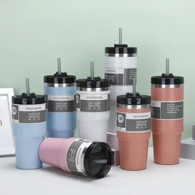 Gepersonaliseerd logo Dubbelwand Vacuum Geïsoleerde mok 20oz 30 oz roestvrij staal Tumbler met stro Auto Reis mok Afwasmachine Veilig Spill Proof Design