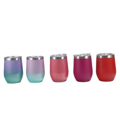 12 OZ roestvrijstalen wijnbeker met deksel Wijnglasbeker Dubbele wand vacuüm geïsoleerde reisbeker voor koffie wijn cocktails