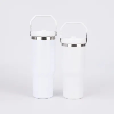 20 oz tumbler met handvat, geïsoleerde tumbler met deksel en flip stro lekbestendig dubbele wand roestvrij staal vacuüm reis koffiebeker geïsoleerde waterfles thermische beker