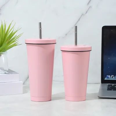 25 oz dubbelmuurige reisbeker voor warme en koude dranken roestvrij staal geïsoleerde koffiekop met spatbestendig deksel met metalen stro