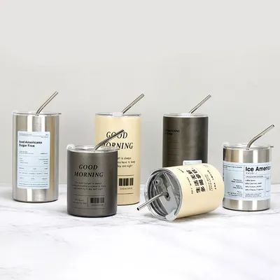 Warm te koop Camping Oem Esthetische Reis Koffiebeker Roestvrijstalen Thermosbeker Met Straw