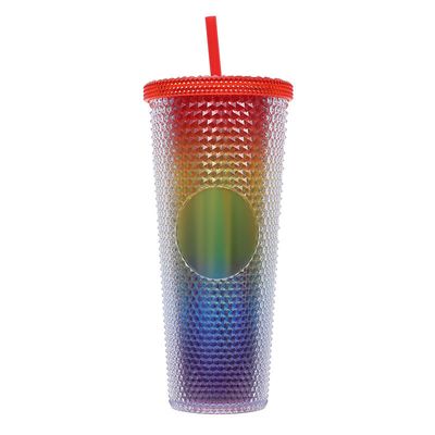 Gestopte Tumbler met stro Tumblers met deksels en rieten Roze Tumbler met stro Textured Cup BPA-vrij Double-Wall Plastic Tumblers voor Iced Coffee koude dranken of water 24 oz