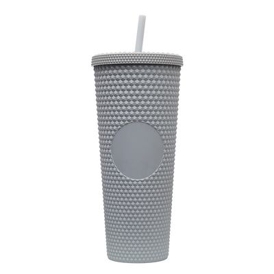 Dubbele wandisolatie 24 oz gepoetste tumbler diamant durian ananas plastic mat zwart gepoetste beker koffie tumbler met deksel stro Modieus