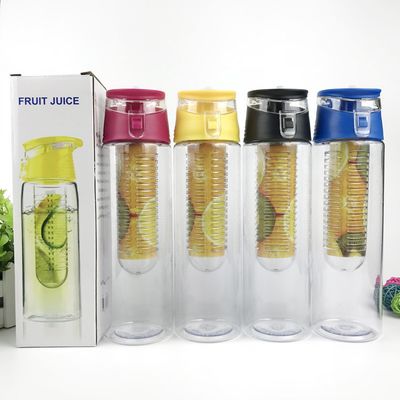 800 ml 700 ml Flip Lid Top Plastic Fruit Infuser Waterfles Tritan Plastic Fruit Juice Fles Met Infuser Cartridge Extremely Impact Resistant