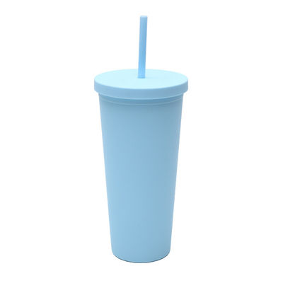 710 ml dubbele wand Plastic Tumbler Bulk herbruikbaar Skinny 24 Oz Acrylic Tumbler met deksel en stro voor water Iced Coffee Tea Soft Touch Finish