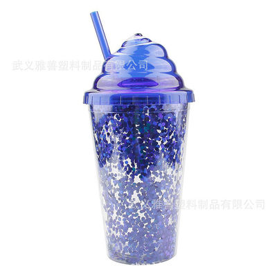 Cream Straw Cup Meisje-thema Plastic Double-Layer Water Cup Gift Logo Aanpassing