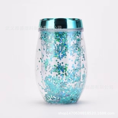 Amazon U-vormige 12oz wijn glas ei kop Dubbele laag draagbare plastic kop buiten drinkwater kop